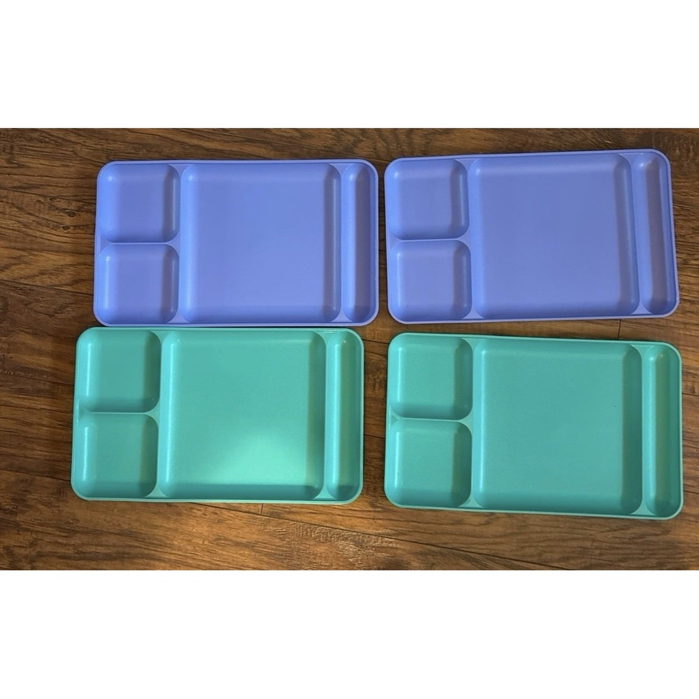 Set of 4 Vintage Tupperware Divided Dining Trays Pink Purple Aqua